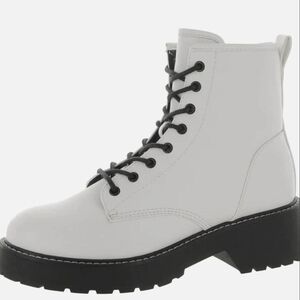 Madden Girl Boots Women's 10 White Faux Leather Carra White Paris Combat Chunky